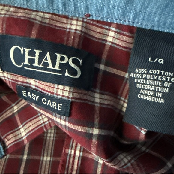 Chaps Men’s L/S Maroon/white Plaid Button Up Size L - Picture 10 of 12